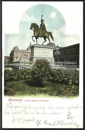 AK Hannover, Ernst August Denkmal vor dem Bahnhof