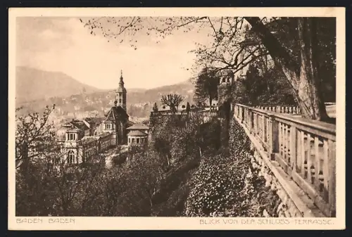 AK Baden-Baden, Ortsansicht von der Schloss-Terrasse