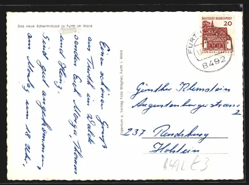 AK Furth i. Wald, Freibad mit Sprungturm, Brücke, Badegäste im Becken