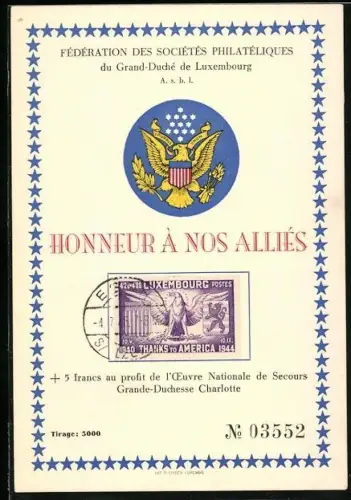AK Luxembourg, Féderation des Sociétés Philatéliques du Grand-Duché, Honneur à nos Alliés