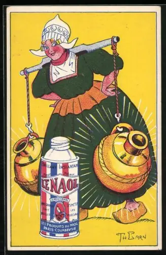 AK Reklame für Le Naol, Magd trägt goldene Wasserkrüge auf Tragjoch