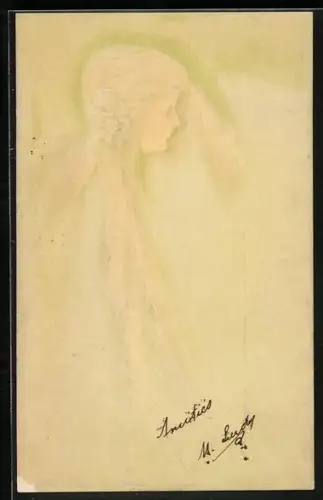 Präge-AK Mädchen mit Blumenschmuck in langem Haar, Jugendstil