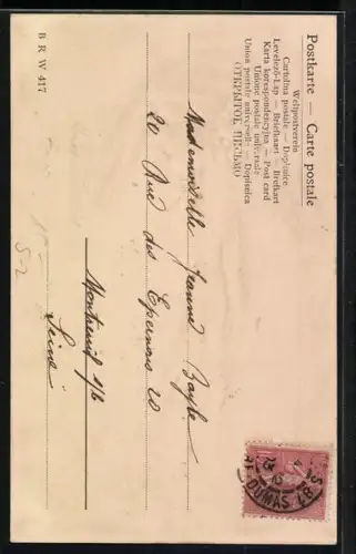 Präge-AK Mädchen mit Blumenschmuck in langem Haar, Jugendstil