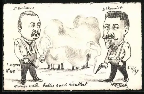 Künstler-AK sign. A. Molynk: Französische Politiker duellieren sich