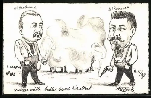 Künstler-AK sign. A. Molynk: Französische Politiker duellieren sich