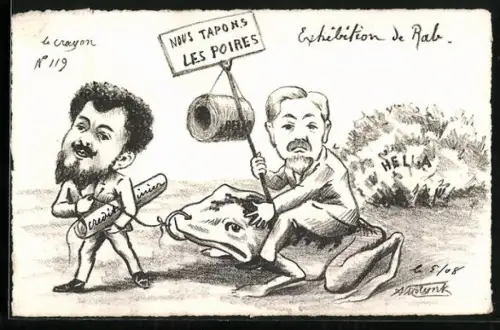 Künstler-AK sign. A. Molynk: Französische Männer mit Kröte
