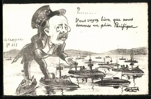 Künstler-AK sign. Molynk: Vous voyes bien que nous sommes en plein Pacifique