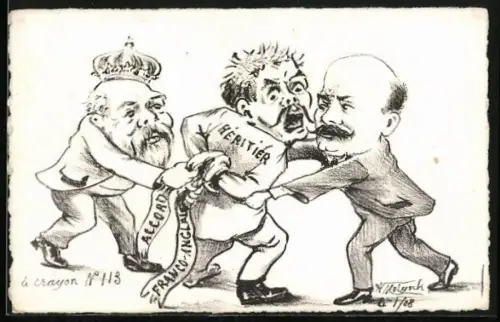 Künstler-AK sign. Molynk: Allegorie auf das Französisch-Britische Abkommen