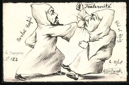 Künstler-AK sign. A. Molynk: Männer in Gewändern prügeln sich