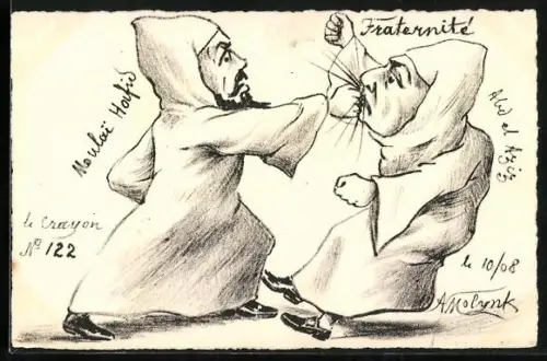 Künstler-AK sign. A. Molynk: Männer in Gewändern prügeln sich