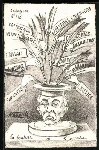 Künstler-AK sign. Molynk: Karikatur auf die französische Aussen- und Innenpolitik