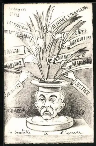 Künstler-AK sign. Molynk: Affaires etrangeres, Justice, Finances, Travail