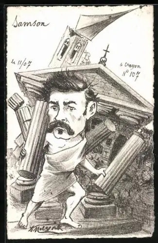 Künstler-AK sign. A. Molynk: Samson unter dem einstürzenden Tempel