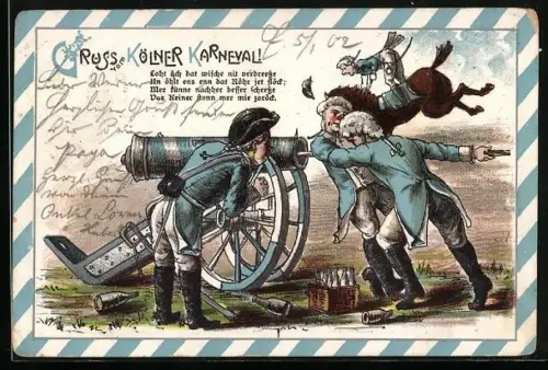 Lithographie Köln, Blaue Funken mit einer Kanone