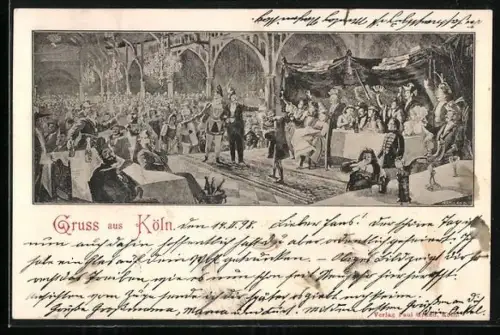 Lithographie Köln, Festmahl beim Kölner Karneval