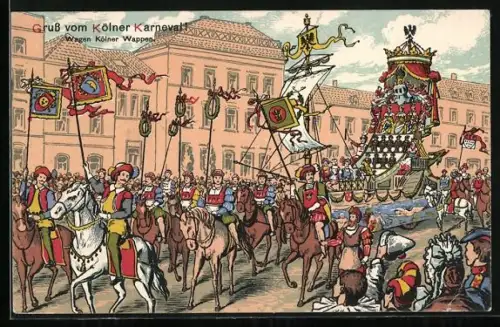 Künstler-AK Köln, Wagen Kölner Wappen auf dem Karnevals-Umzug