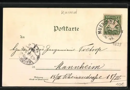 Lithographie Menschen in Kostümen zum Carneval