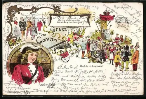 Lithographie Köln, Funcken-Marie, Parade zum Rosen-Montag