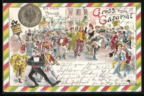 Lithographie Buntes Treiben beim Carneval