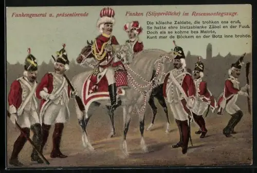AK Köln, Funkengeneral und präsentierende Funken im Rosenmontagszug