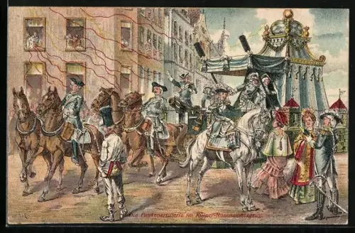 Künstler-AK Köln, Die Funkenartillerie im Rosenmontagszug