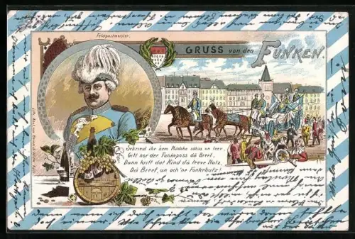 Lithographie Köln, Feldpostmeister der Funken, Funken beim Umzug