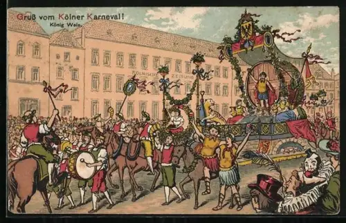 Künstler-AK Köln, König Wein beim Kölner Karneval