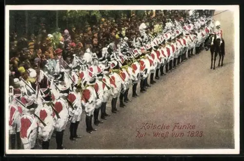 AK Köln, Kölsche Funke Rut-Wiess vun 1823 in Parade Aufstellung