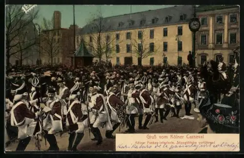 AK Köln, Kölner Funken-Infanterie, Stippeföttche vorführend