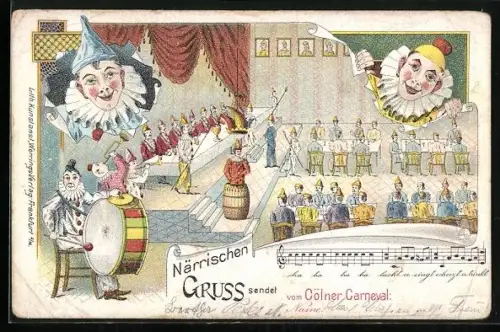 Lithographie Köln, Clowns beim Cölner Carneval