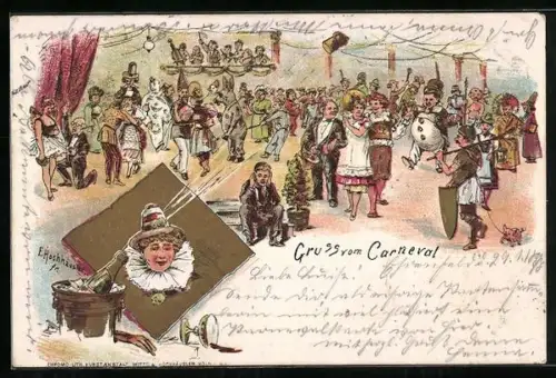 Lithographie Heitere Gesellschaft während Fasching