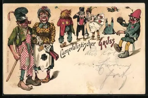 Lithographie Menschen in verschiedenen Kostümen