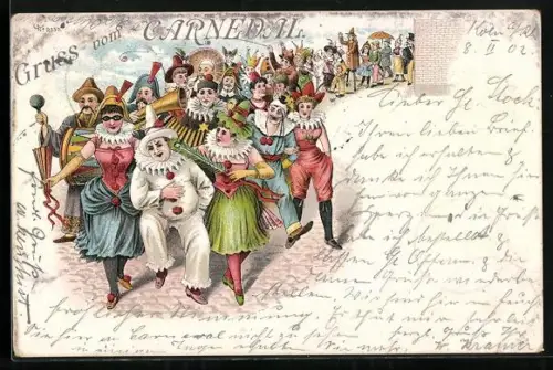 Lithographie Carneval, feiernde und costümierte Stadtbewohner, Ballhaus Alhambra