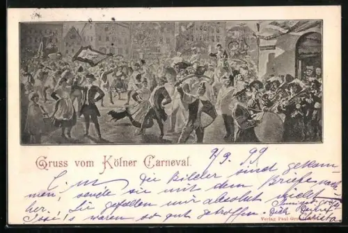 Künstler-AK Köln, Reges Treiben auf der Strasse beim Kölner Carneval