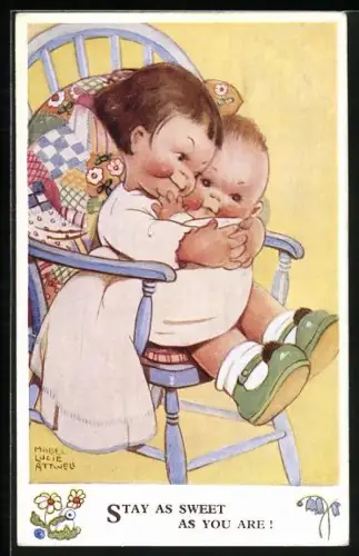 Künstler-AK Mabel Lucie Attwell: Kleinkind mit Säugling auf Schaukelstuhl, Stay as sweet as you are