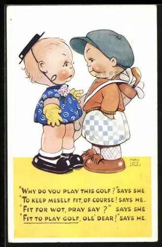 Künstler-AK Mabel Lucie Attwell: Why do you play this Golf? says she..., kleines Paar
