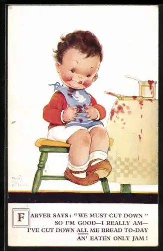 Künstler-AK M.L. Attwell: I`ve Cut down ALL me bread today an` Eaten only Jam!