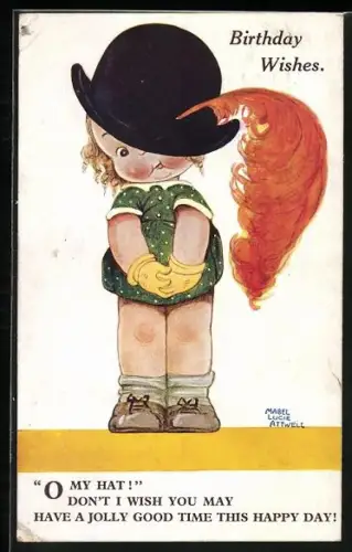 Künstler-AK Mabel Lucie Attwell: Mädchen mit grossem Hut mit roter Feder, O my hat!