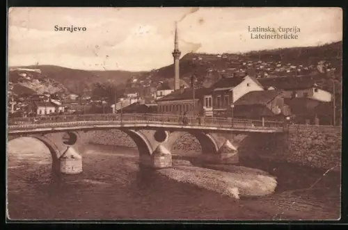 AK Sarajewo, Teilansicht mit Lateinerbrücke