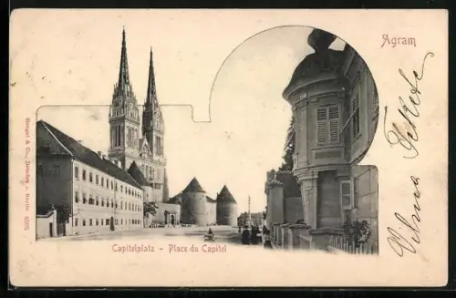 AK Agram, Capitelplatz mit Kirche und Wehrtürmen