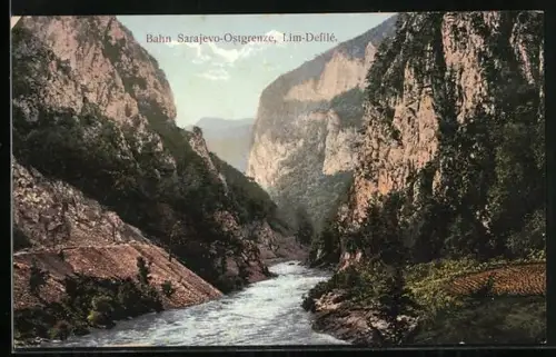 AK Bosnien, Lim-Defilé, Bahn-Strecke Sarajev-Ostgrenze