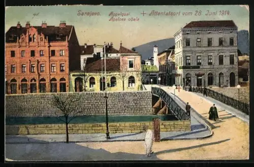 AK Sarajewo, Appelquai, Apelove obala, Attentatsort vom 28. Juni 1914