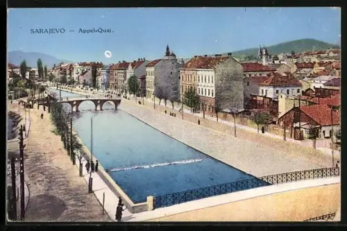 AK Sarajewo, Appel-Quai, Ort wo das Attentat vom 28. Juni 1914 verübt wurde