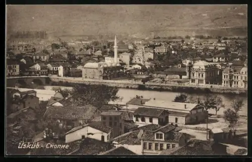 AK Üsküb, Totalansicht mit Moschee aus der Vogelschau