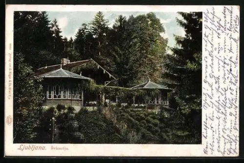 AK Ljubljana / Laibach, Schweizerhaus mit Garten