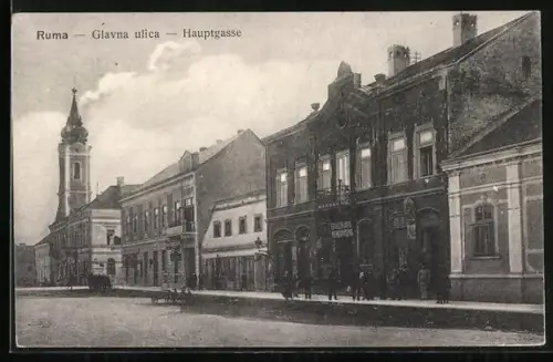 AK Ruma, Hauptgasse mit Karren