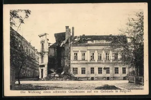 AK Belgrad, Die Wirkung eines schweren Geschosses auf ein Gebäude