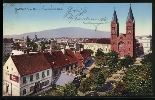 AK Maribor / Marburg, Franziskanerkirche im Stadtbild