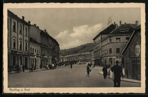 AK Maribor-Marburg, Strassenpartie, Kutsche, Radfahrer, Litfasssäule