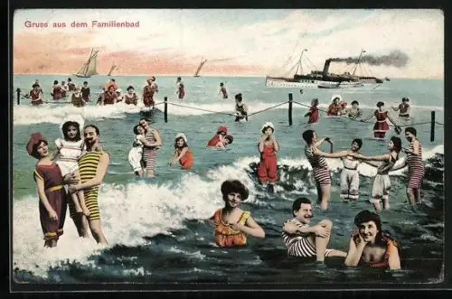AK Badegäste im Familienbad am Meer